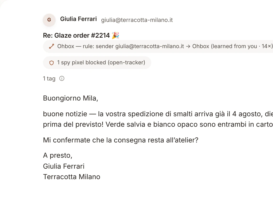 A message open in ohmail's light theme